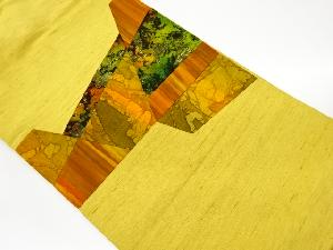 リサイクル　手織り紬切り嵌め抽象模様名古屋帯